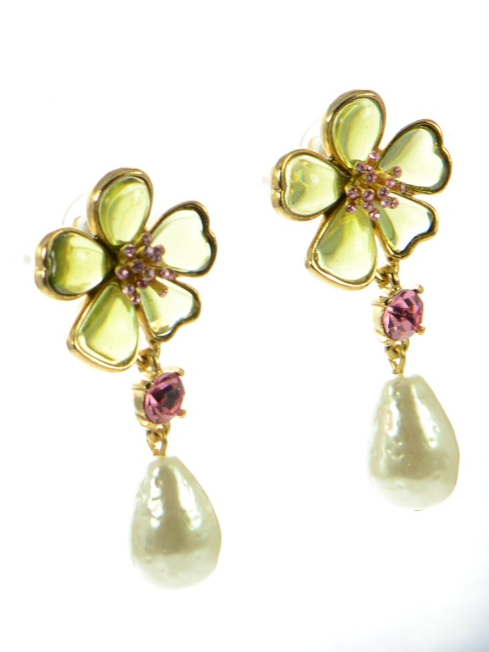 Oscar de la Renta Cloudy Resin Pearl Drop Earrings - Picture 1 of 10